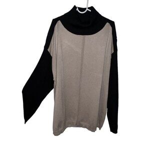 Lety And Me Women Cold Shoulder Mock Turtle Neck Tan Black‎ Sweater Size 1X New